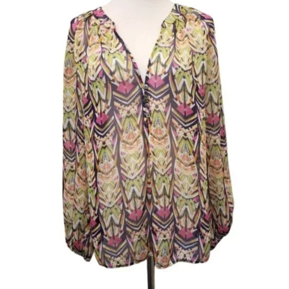 Zoa NY printed V-neck blouse size XS ( W23)